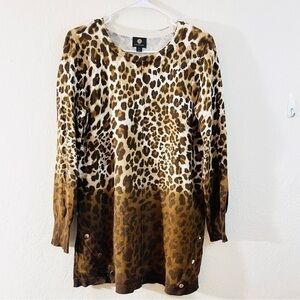 JM Collection Brown/Black Cheetah Print Long Sleeve Tunic Sweater Size Medium